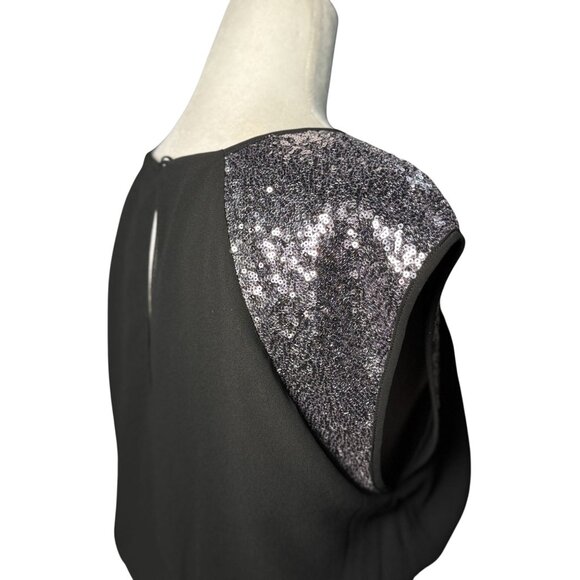 Pixley Womens Size M Sleeveless Black Dress Sequined Shoulders Elegant Classic - Picture 4 of 10